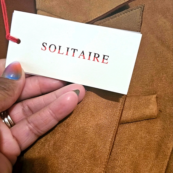 NEW Solitaire Brown Faux Suede Long Jacket Single Button - Picture 5 of 8